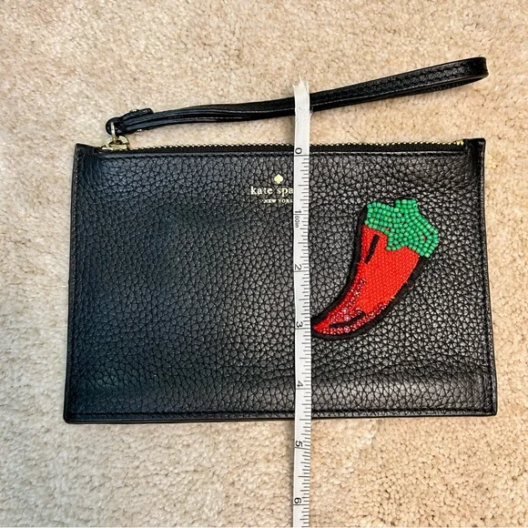 Kate Spade On Purpose Small Leather Zipped Wristlet - Embroidered Chili Pepper - Picture 14 of 16